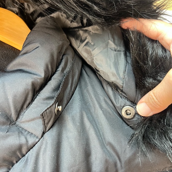 Lands End Women's Puffer Coat Goose Down Maxi Black Jacket Removable Fur Hood 1X - Picture 9 of 16